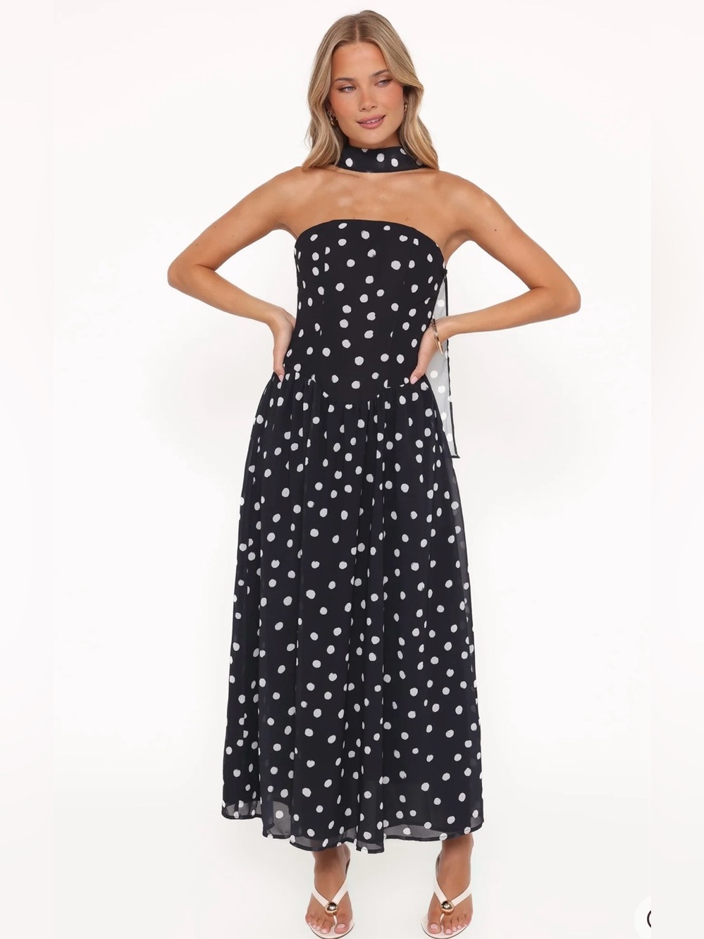 Boston Strapless Maxi Dress - Black Polka Dot